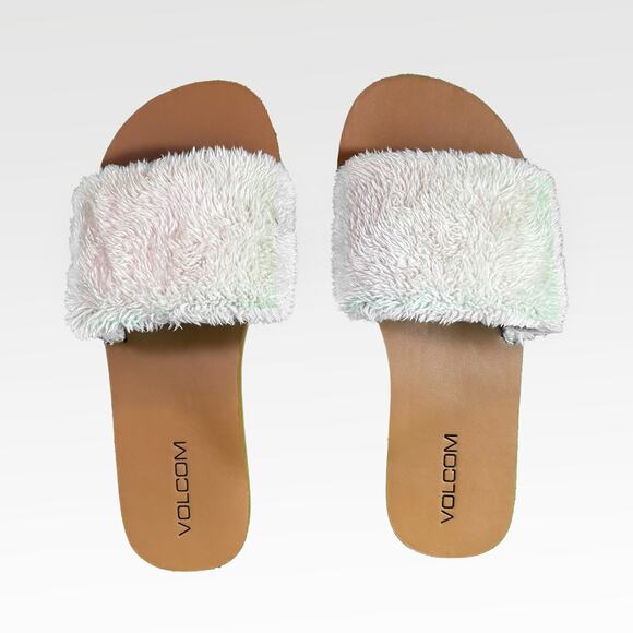 VOLCOM Women's Teddy Faux Fur Slide Water Shoe (Brown/White | Size 8-9) - Picture 1 of 6